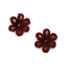 Burgundy Lace Flower with 6 Petals for Decoration, DIY Crafts, Floral Sewing Accessory, 25 mm - 5 pieces