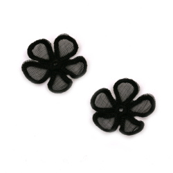 Διακοσμητικό λουλούδι, δαντέλα 35 mm χρώμα μαύρο - 5 τεμάχια