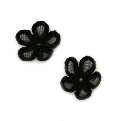 Διακοσμητικό λουλούδι, δαντέλα 28 mm χρώμα μαύρο - 5 τεμάχια