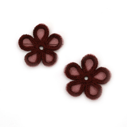 Елемент дантела за декорация цвете 28 мм цвят бордо -5 броя