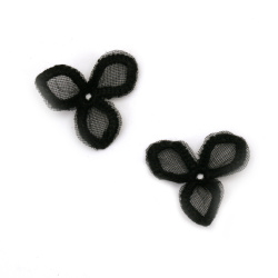 Διακοσμητικό λουλούδι, δαντέλα 28 mm χρώμα μαύρο - 5 τεμάχια