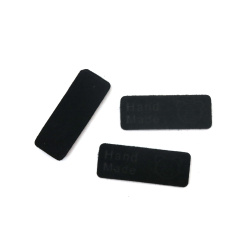Μαλακή σουέτ ετικέτα 40x1,5 mm με επιγραφή Handmade και αρκουδάκι, μαύρο χρώμα - 10 τεμάχια
