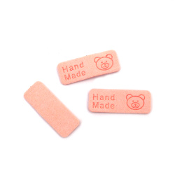 Soft Suede Label 40x1.5 mm with Inscription "Handmade" and Bear, Light Pink - 10 pieces