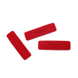 Soft Suede Label 55x1.5 mm with Inscription "Handmade" and Heart,  Red - 10 pieces