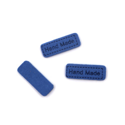 Soft Suede Label 0.8x22 mm with Inscription "Handmade", Blue Color - 10 pieces