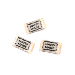 Fabric Label 10x20 mm with Inscription "Handmade",  Champagne Color - 10 pieces