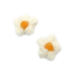Knitted flower for decoration, in white and yellow colors, 40-50x10-15 mm