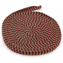 Лента плетена текстил тръба 22 мм червено тъмно и сиво -1 м