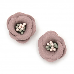 Velour Paper Flower with Stamens, 20x10 mm, Pink-Lilac Pastel Color - Pack of 2