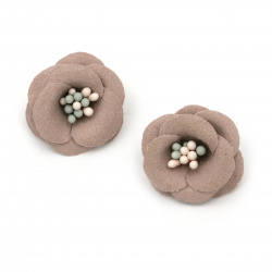 Velour Paper Flower with Stamens, 20x10 mm, Ash of Roses Pastel Color - Pack of 2