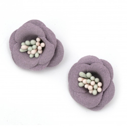 Velour Paper Flower with Stamens, 20x10 mm, Lilac Pastel Color - Pack of 2