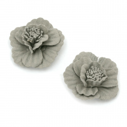 Velour Paper Flowers, 30x15 mm, Pastel Gray Color - 2 Pieces