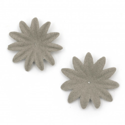 Velour Paper Flowers, 35x5 mm, Pastel Gray Color - 10 Pieces