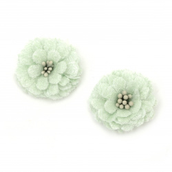 Lace Fabric Flower with Stamens, 30x15 mm, Mint Color - 2 Pieces