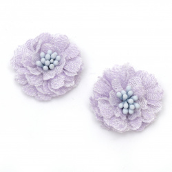 Lace Fabric Flower with Stamens, 30x15 mm, Lilac Color - 2 Pieces
