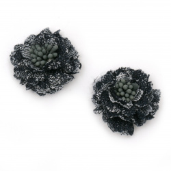 Lace Fabric Flower with Stamens, 30x15 mm, Dark Blue Color - 2 Pieces