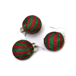 Christmas Ball Ornament, Red and Green, 58 mm - 6 pieces