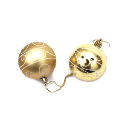 Set of Gold Christmas Balls with Ornaments, 6 cm - 6 pieces