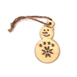 Wooden Christmas Snowman Pendant, 38x64x2 mm - 10 pieces