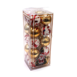 Коплект коледна украса топки 60 мм цвят бял, червен и злато -20 броя