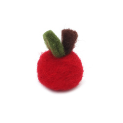 Handmade Felted Wool Red Apple 32x22 mm