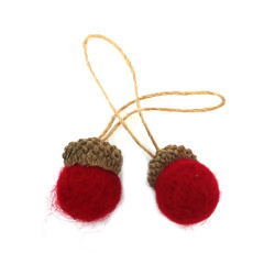 Handmade Felt Wool Acorn Pendant Red 30 mm - 2 Pieces