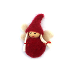 Handmade Felt Wool Angel Red 48x40 mm