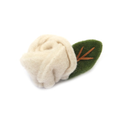 Handmade Felted Wool Rose 40 mm, White