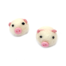 Handmade Felted Wool Pig 22x23 mm - 2 Pieces