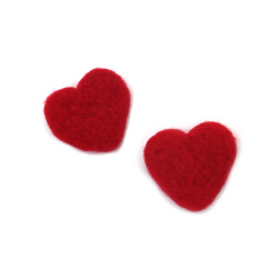 Handmade Felted Wool Heart 40x45 mm, Red - 2 Pieces