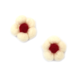 Handmade Felted Wool Flower 40 mm, White - 2 Pieces