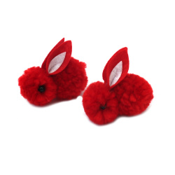 Red Pom-Pom Bunny 60x55x35 mm - 2 Pieces