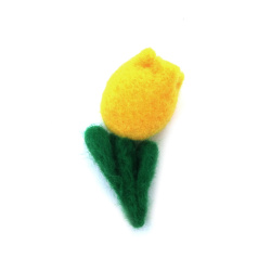 Charming Handmade Wool Felt Tulip 70x30 mm – Bright Yellow Flower for Spring Decorations, Gifts & Craft Projects