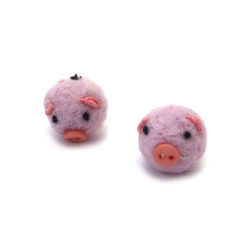 Cute Handmade Wool Felt Pigs 22x23 mm – Set of 2 in Purple for Fun Decorations, Kids’ Crafts & Gift Projects