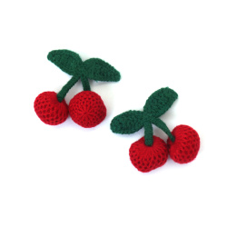 Fire decorative cireșe 55x50x24 mm lucrate manual, culoare roșu și verde - 2 bucăți