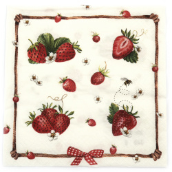 Ti-Flair Napkin 33x33 cm, Three-Ply, Featuring Strawberry and Bumblebee - 1 Piece