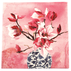 Ti-Flair Napkin, 33x33 cm, Three-Ply, Featuring Magnolias En Vase Chinois - 1 piece