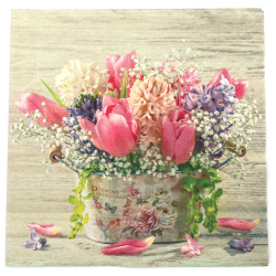 Napkin Ti-Flair, 33x33 cm, Three-Ply, Featuring Pastel Spring Flowers - 1 Piece