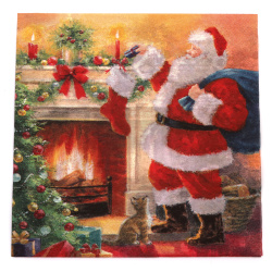 Ti-flair Napkin 33x33 cm Three-Ply Santa placing Presents in Stockings -1 piece