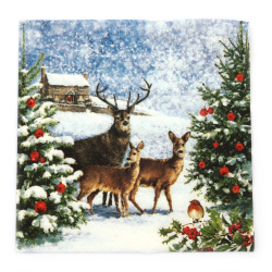 Ti-Flair Napkin, 33x33 cm, Three-Ply, Featuring Three Deers at Christmas - 1 piece