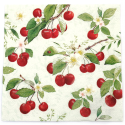 3-Ply Napkin for Decoupage Ambiente 33x33 cm, Fresh Cherries - 1 piece