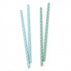 Paper Straws, 195x6 mm, Blue with Dots - 25 Pieces