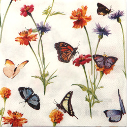 Салфетка за декупаж Ambiente 33x33 см трипластова Butterfly garden white -1 брой