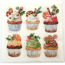 3-Ply Decoupage Napkin AMBIENTE, 33x33 cm, Sweet Christmas White - 1 piece