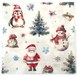 3-Ply Decoupage Napkin AMBIENTE, 33x33 cm, Christmas Trio White - 1 piece