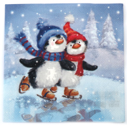 Салфетка за декупаж Ambiente 33x33 см трипластова Skating penguins -1 брой