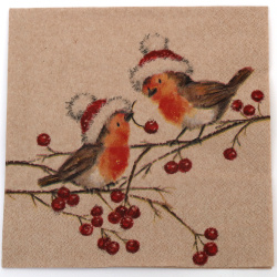 3-Ply Decoupage Napkin AMBIENTE, 33x33 cm, Recycled Christmas Robins Nature - 1 piece