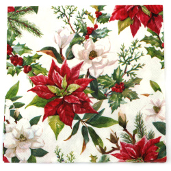 Servetel pentru decoupage Ambiente 33x33 cm flori de Craciun in trei straturi - 1 bucata