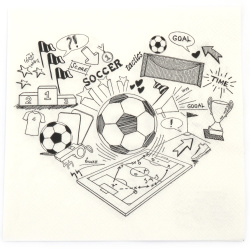 3-Ply Decoupage Napkin AMBIENTE 33x33 cm "Soccer Doodle White" - 1 piece
