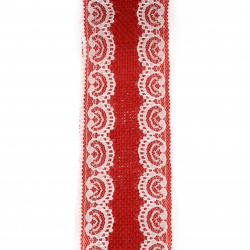 Основа за апликация лента зебло с дантела 6x200 см цвят червен